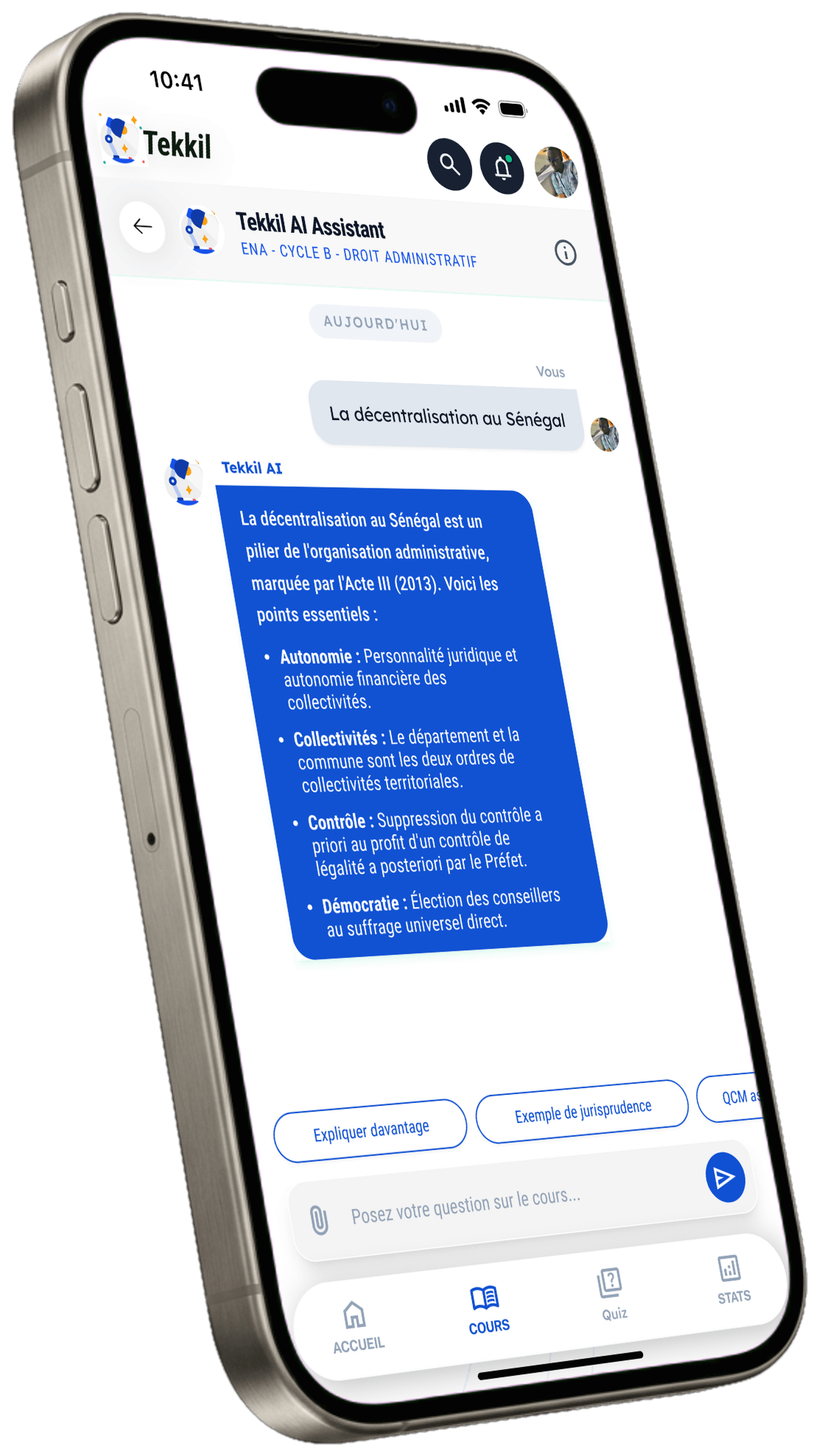 Tekkil AI — Assistant contextuel sur iPhone 16 Pro Max